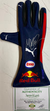 Load image into Gallery viewer, Max Verstappen Signed F1 Red Bull Race Glove &amp; Championship Print
