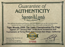 Load image into Gallery viewer, TIGER WOODS Signed 2000 The Open Pin Flag Display
