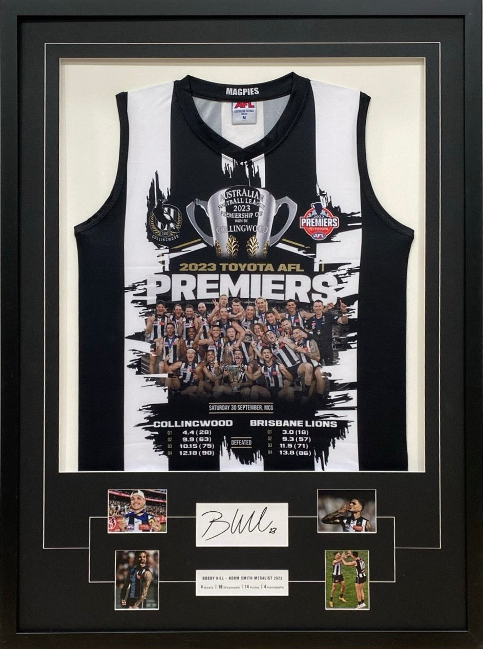 BOBBY HILL “2023 Norm Smith Medallist” Signed Jumper & Photo Collage Display