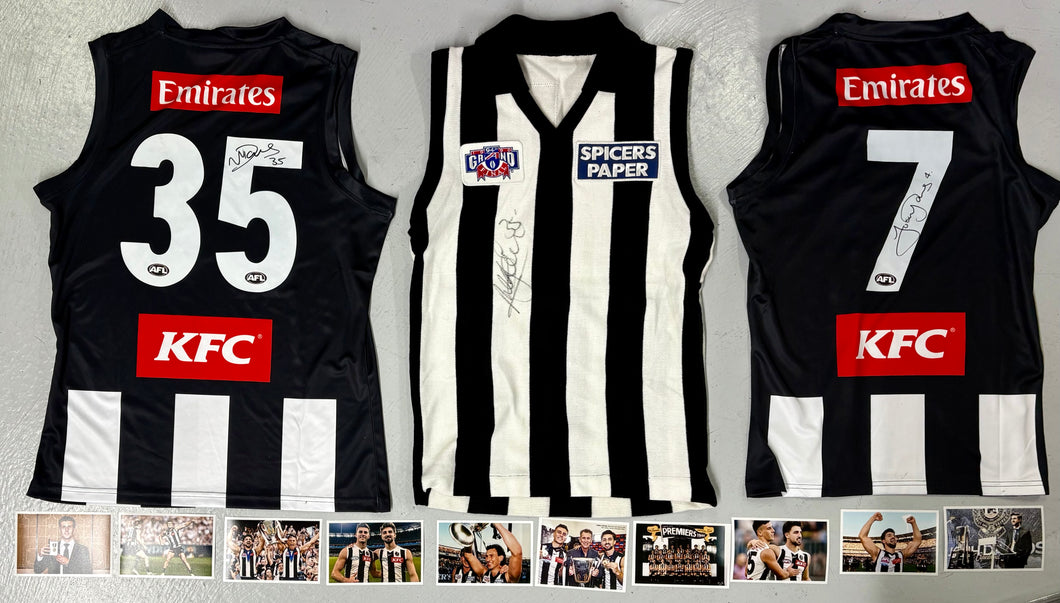 NICK, JOSH & PETER DAICOS Signed Collingwood Jumpers Display