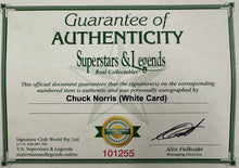 Load image into Gallery viewer, CHUCK NORRIS Signed Card &amp; "The Way of the Dragon" Poster Display
