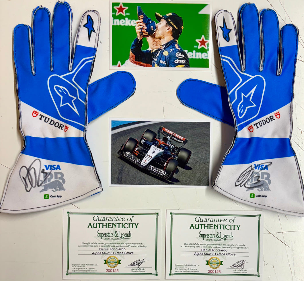 DANIEL RICCIARDO Signed AlphaTauri F1 Race Gloves (Pair)