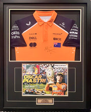 Load image into Gallery viewer, OSCAR PIASTRI Signed F1 McLaren Team Shirt &amp; Print Display
