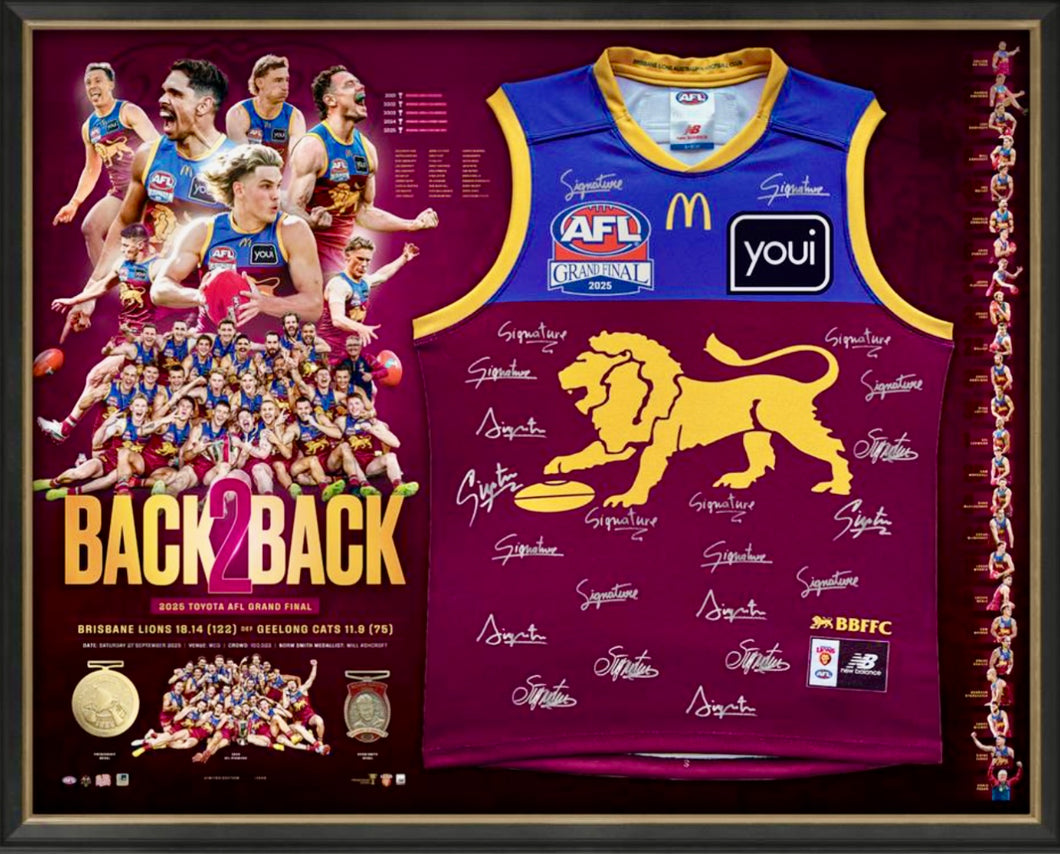 BRISBANE LIONS 2025 Premiers Team Signed Guernsey Official AFL Display