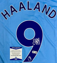 Load image into Gallery viewer, ERLING HAALAND Signed Manchester City Jersey &amp; Treble Photo Collage Display
