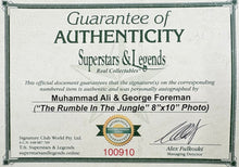 Load image into Gallery viewer, MUHAMMAD ALI &amp; GEORGE FOREMAN Signed &quot;The Rumble in the Jungle&quot; 8”x10” Photo Collage Display
