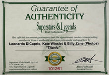 Load image into Gallery viewer, TITANIC - LEONARDO DiCAPRIO, KATE WINSLET &amp; BILLY ZANE Signed Photos &amp; Film Cell Collage Display
