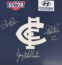 Load image into Gallery viewer, STEPHEN KERNAHAN, GREG WILLIAMS &amp; DAVID PARKIN Signed 1995 AFL Premiers Jumper Display2
