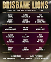 Load image into Gallery viewer, BRISBANE LIONS “2025 Premiers” Team Signed Photos &amp; Poster Collage Display
