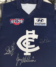Load image into Gallery viewer, STEPHEN KERNAHAN, GREG WILLIAMS &amp; DAVID PARKIN Signed 1995 AFL Premiers Jumper Display2
