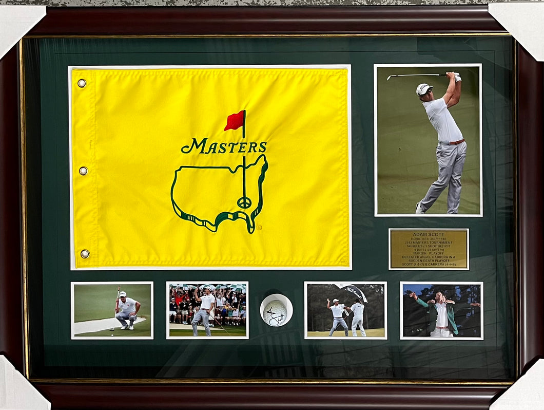 ADAM SCOTT “2013 Masters Champion” Signed Golf Ball & Flag Display