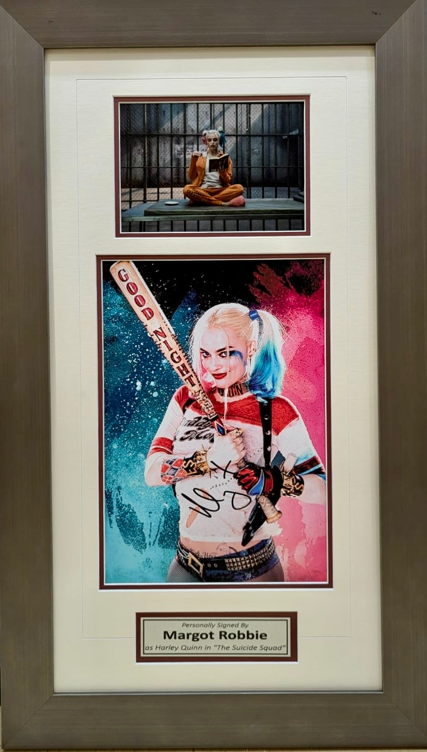 Framed Margot Robbie autographed Suicide Squad display