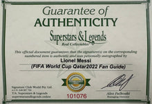 Load image into Gallery viewer, LIONEL MESSI “Argentina 2022 World Cup Champions” Signed Fan Guide Display
