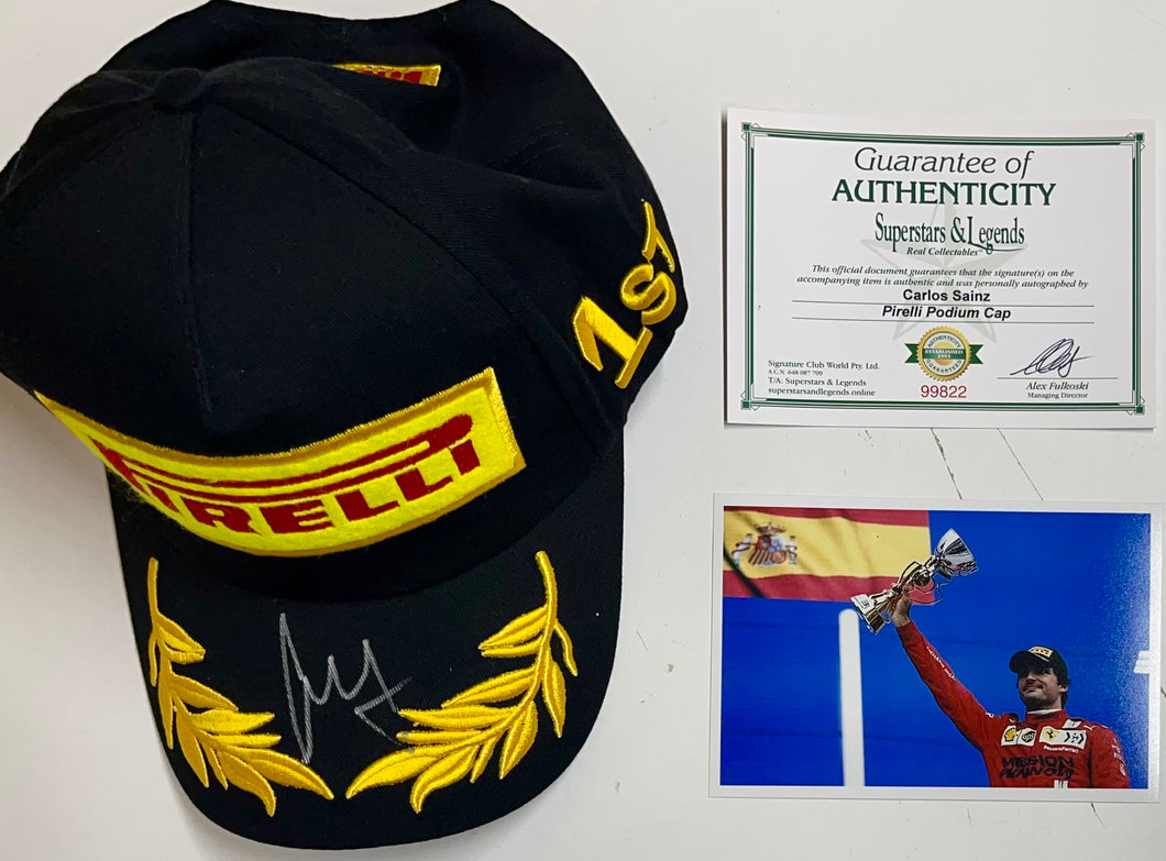 CARLOS SAINZ Signed F1 Pirelli Podium Cap