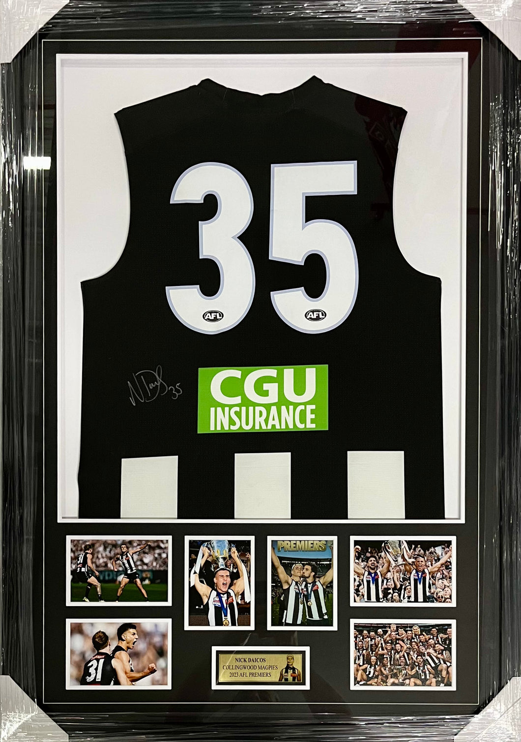 NICK DAICOS “2023 Premiers” Signed Collingwood Jumper Display