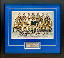 Load image into Gallery viewer, BARRY DAVIS, DAVID DENCH &amp; RON BARASSI “1975 Premiers” Signed Photo Display
