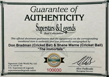 Load image into Gallery viewer, DON BRADMAN &amp; SHANE WARNE “The Immortals” Signed Cricket Bat &amp; Ball Display
