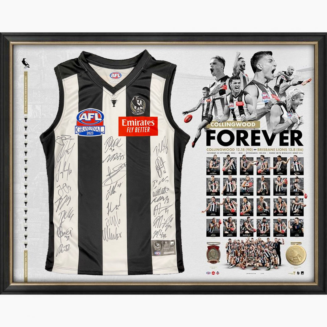 COLLINGWOOD “2023 Premiers” Team Signed Jumper Display
