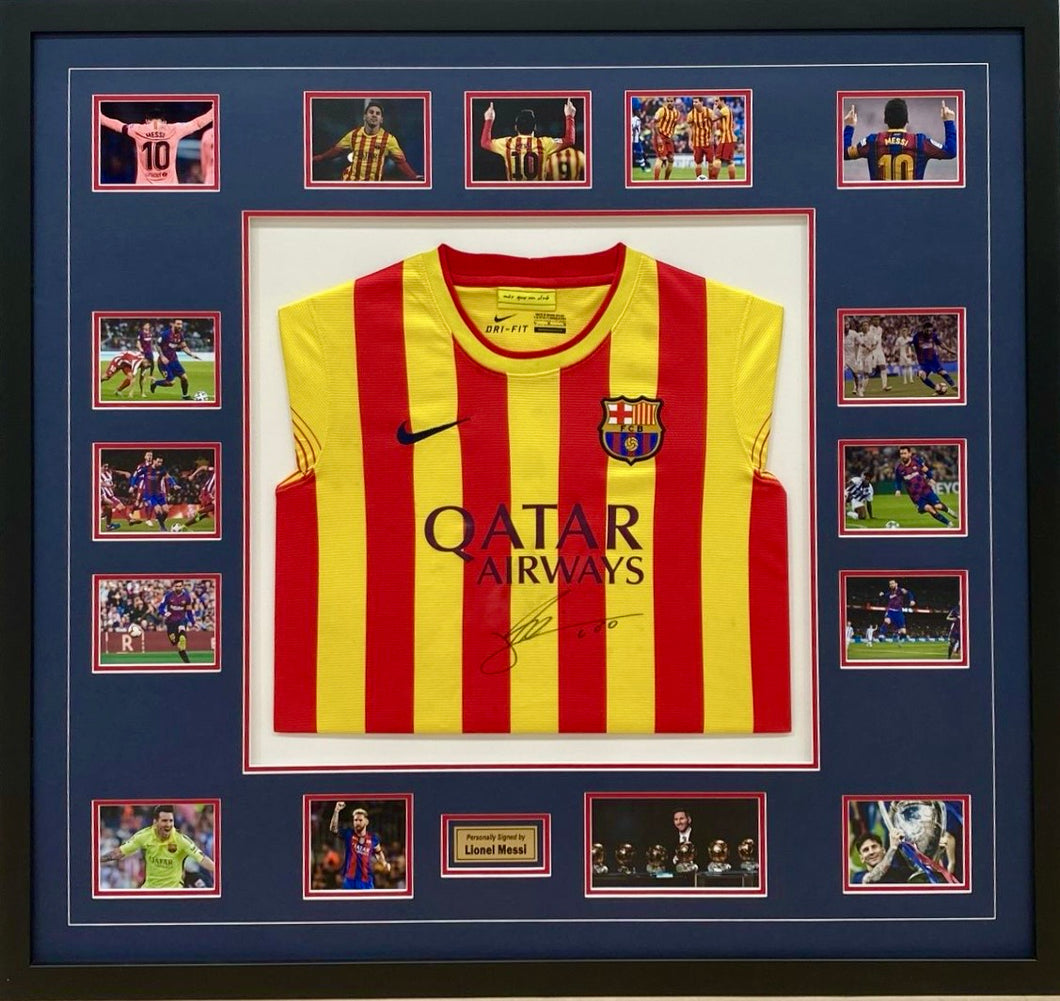 LIONEL MESSI Signed FC Barcelona Jersey & Photo Collage Display