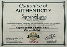 Load image into Gallery viewer, ROGER FEDERER &amp; RAFAEL NADAL Signed Tennis Balls &amp; Photo Collage Display
