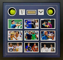 Load image into Gallery viewer, ROGER FEDERER &amp; RAFAEL NADAL Signed Tennis Balls &amp; Photo Collage Display
