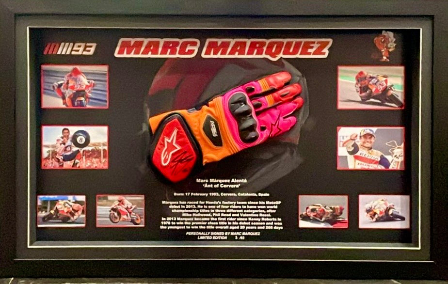 MARC MARQUEZ Signed Racing Glove & Photo Montage Display