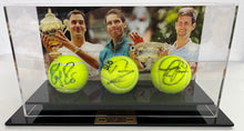 Load image into Gallery viewer, ROGER FEDERER, RAFAEL NADAL &amp; NOVAK DJOKOVIC Signed Tennis Balls in Display Box
