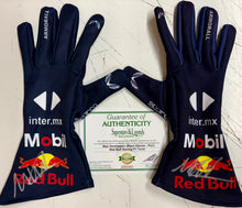 Load image into Gallery viewer, MAX VERSTAPPEN Signed Pair of F1 Red Bull Racing Gloves &amp; Championship Print
