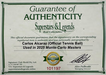 Load image into Gallery viewer, CARLOS ALCARAZ Signed &amp; Tournament Used Tennis Ball &amp; Photo Collage Display
