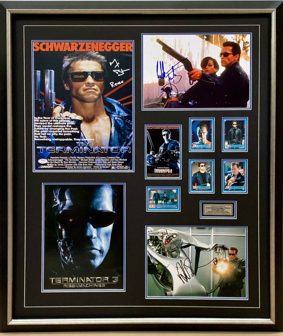 THE TERMINATOR - Schwarzenegger, Furlong & Biehn Signed Photos & Poster Collage Display