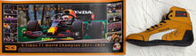 Load image into Gallery viewer, MAX VERSTAPPEN Signed F1 Red Bull Racing Boot &amp; Championship Print Display

