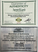 Load image into Gallery viewer, MICHAEL JORDAN &amp; ANFERNEE HARDAWAY Signed Basketball Card &amp; Photo Collage Display
