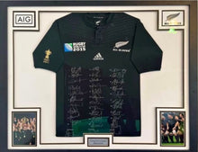Load image into Gallery viewer, ALL BLACKS 2015 Rugby World Champions Team Signed Jersey Display
