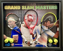 Load image into Gallery viewer, ROGER FEDERER, RAFAEL NADAL &amp; NOVAK DJOKOVIC Signed Tennis Racquets Display
