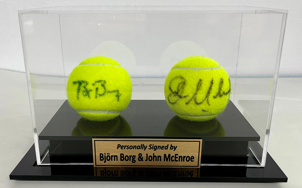 BJORN BORG & JOHN McENROE Signed Tennis Balls in Display Box