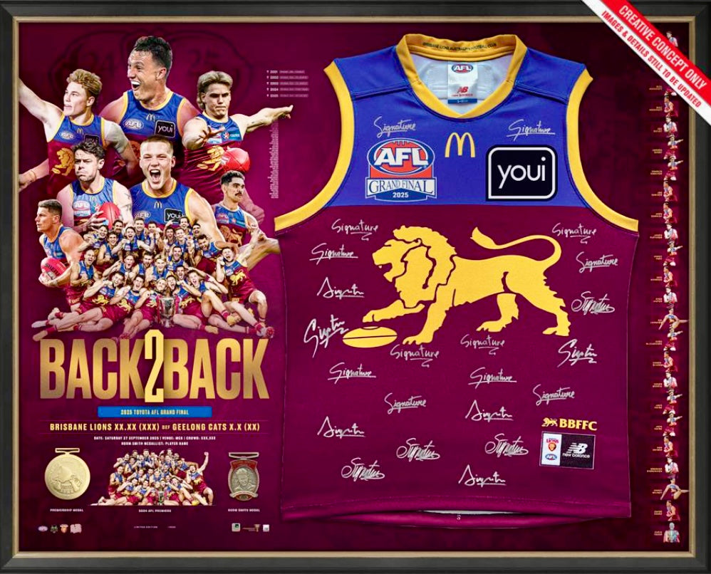 BRISBANE LIONS 2025 Premiers Team Signed Guernsey Official AFL Display