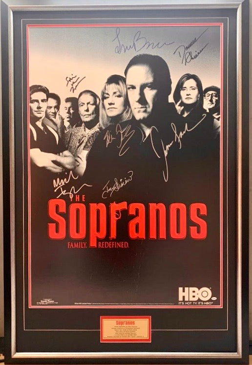 THE SOPRANOS - JAMES GANDOLFINI, MICHAEL IMPERIOLI, STEVEN VAN ZANDT, TONY SIRICO, EDIE FALCO, LORRAINE BRACCO & DOMINIC CHIANESE Signed Poster Display