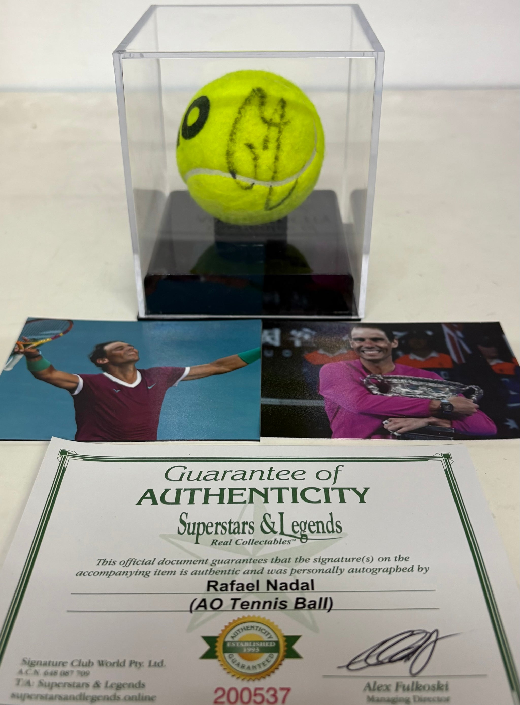Rafael Nadal Signed Australian Open Tennis Ball Display