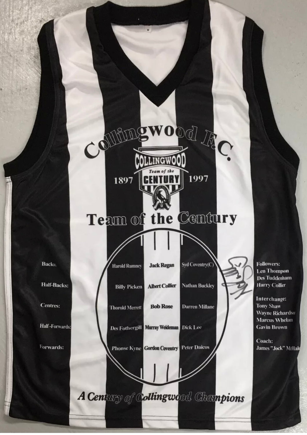 Unframed NATHAN BUCKLEY Signed Collingwood “Team of the Century” Jumper
