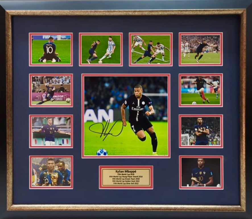 KYLIAN MBAPPE “2018 & 2022 World Cup” Signed Photo Collage Display