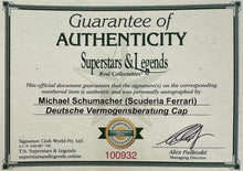 Load image into Gallery viewer, MICHAEL SCHUMACHER “Scuderia Ferrari” Signed Cap &amp; Championship Print Display1
