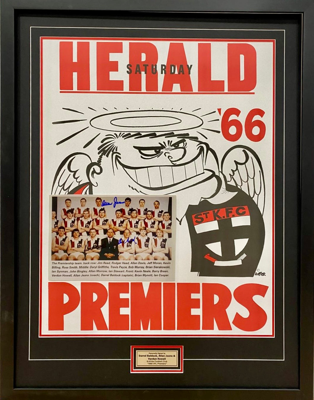 DARREL BALDOCK, ALLAN JEANS & VERDUN HOWELL “1966 Premiers” Signed Photo & Poster Display