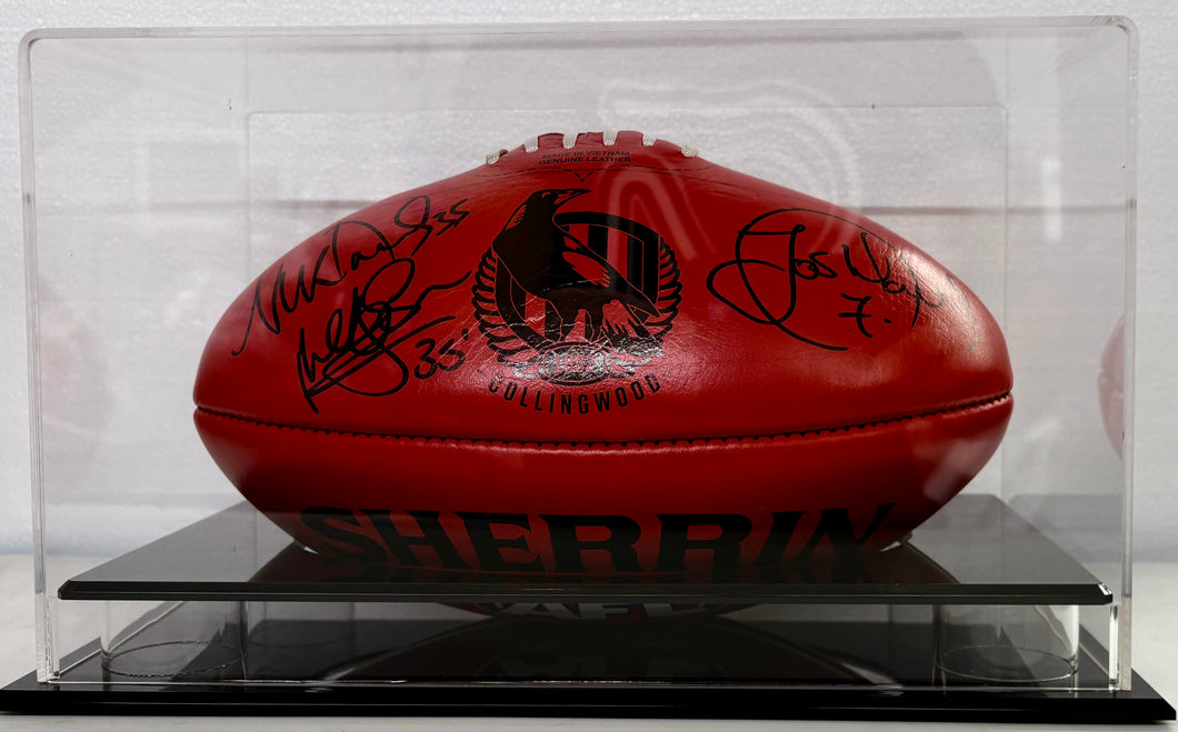 PETER, JOSH & NICK DAICOS Signed Collingwood Sherrin Football Cased Display