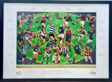 Load image into Gallery viewer, AFL "Team of the Century" Print Display - Signed by: Barassi, Ablett, Bourke, Doull, Farmer, Greig, Hart, Jesaulenko, Matthews, Murray, Nicholls, Silvagni, Skilton, Stewart &amp; Williams
