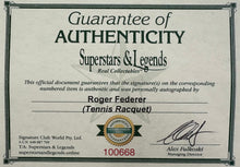 Load image into Gallery viewer, ROGER FEDERER Signed Tennis Racquet &amp; Photo Collage Display
