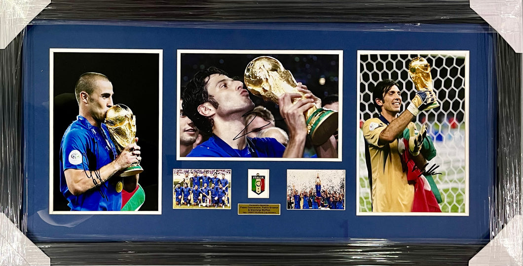 Fabio Cannavaro, Fabio Grosso & Gianluigi Buffon “Italy 2006 World Cup” Signed Photos Collage Display