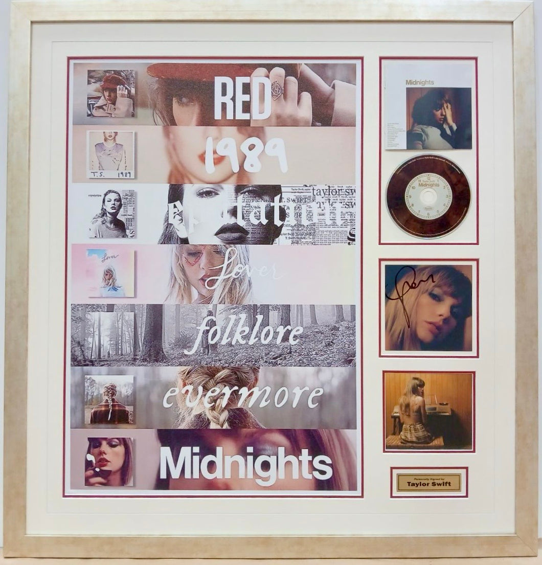 TAYLOR SWIFT “Eras Tour” Signed Midnights CD Collage Display2