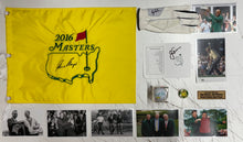 Load image into Gallery viewer, TIGER WOODS, JACK NICKLAUS, ARNOLD PLAYER &amp; GARY PLAYER Signed Glove/Scorecard/Ball/Flag Collage Display
