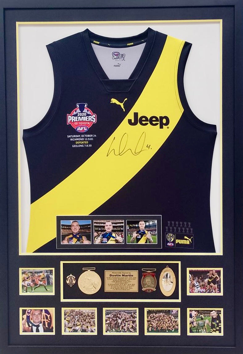 DUSTIN MARTIN “2020 Premiers” Signed Jumper & Medals Display