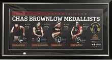 Load image into Gallery viewer, Essendon Brownlow Medallists - GRAHAM MOSS, GAVIN WANGANEEN, JAMES HIRD &amp; JOBE WATSON Signed Limited Edition Brownlow Medal Lithograph Display
